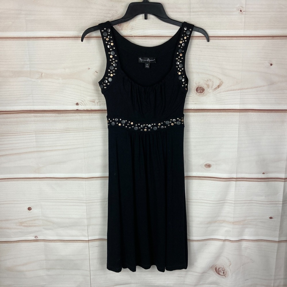 Mercer & Madison Dress Womens XS Black Empire Waist Sleeveless Knit Embellished